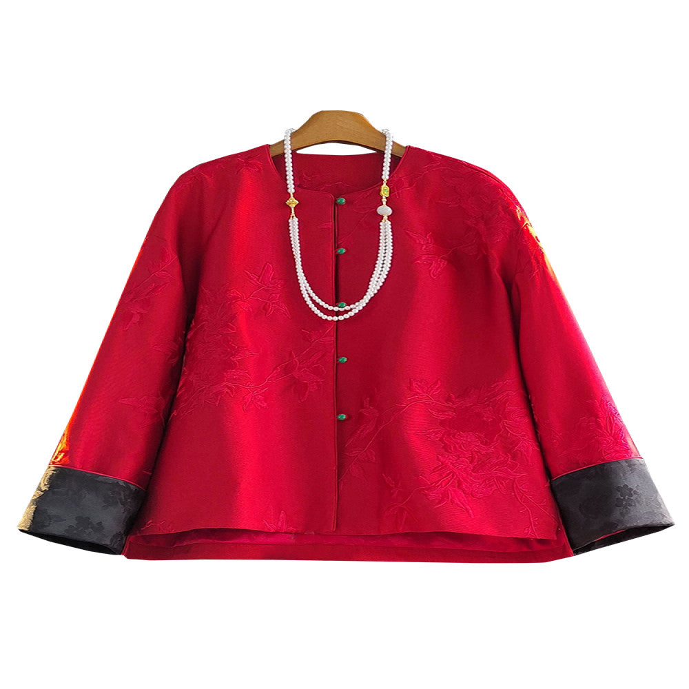 New Chinese Red Embroidery Coat Women s 2025 Spring and Autumn Dress New Round Neck Retro Light China Chic Style Lifetime Top image 5
