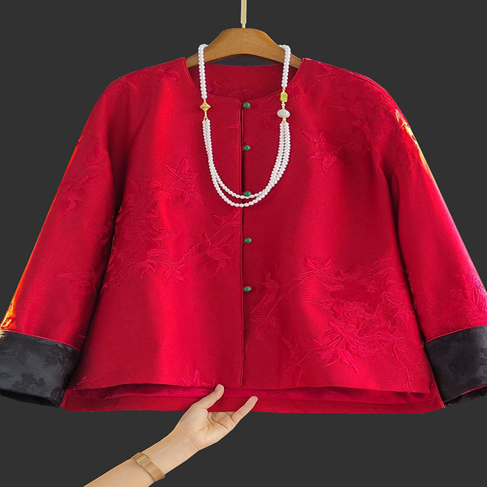 New Chinese Red Embroidery Coat Women s 2025 Spring and Autumn Dress New Round Neck Retro Light China Chic Style Lifetime Top image 0