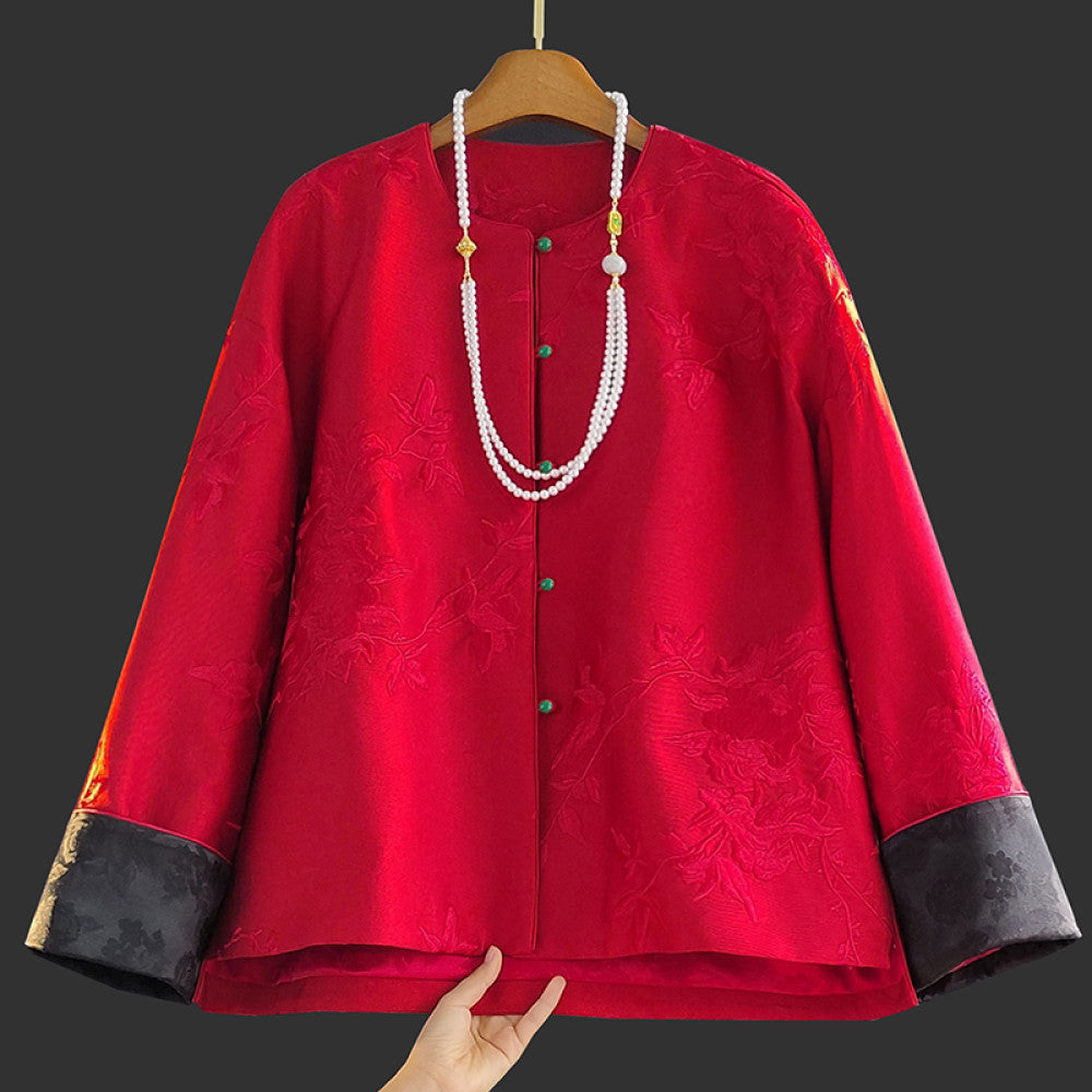 New Chinese Red Embroidery Coat Women s 2025 Spring and Autumn Dress New Round Neck Retro Light China Chic Style Lifetime Top image 12