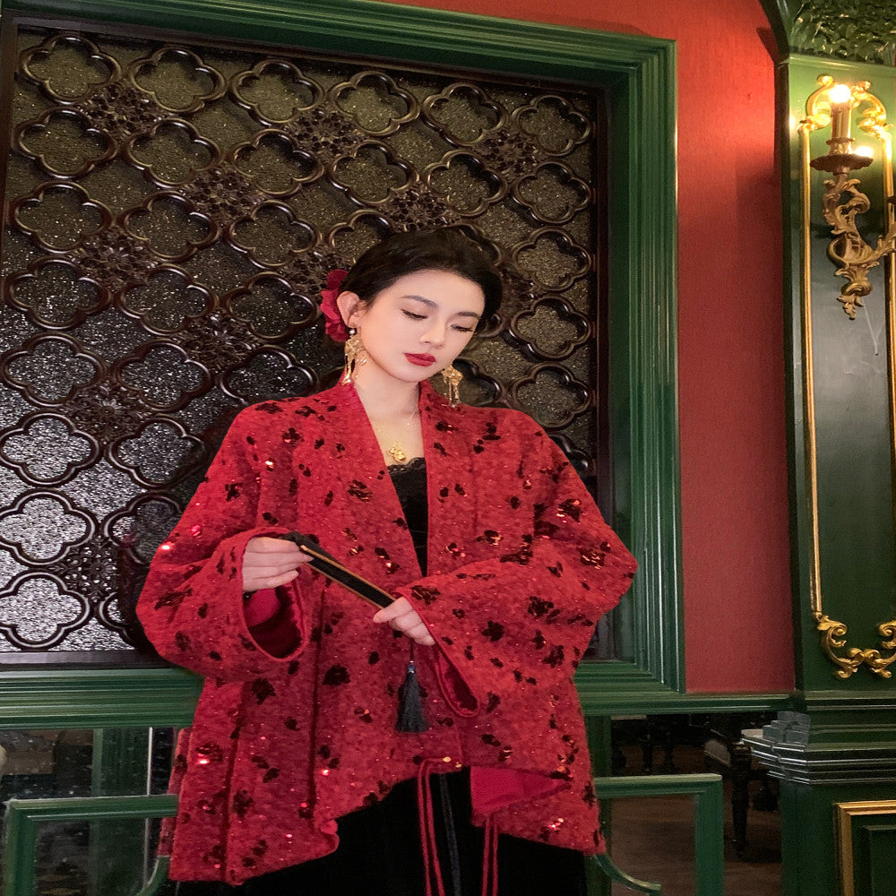 MOSS STUDIO Yun Yang Feng Hua Chinese style winter thickened heavy beaded woolen coat for women image 14