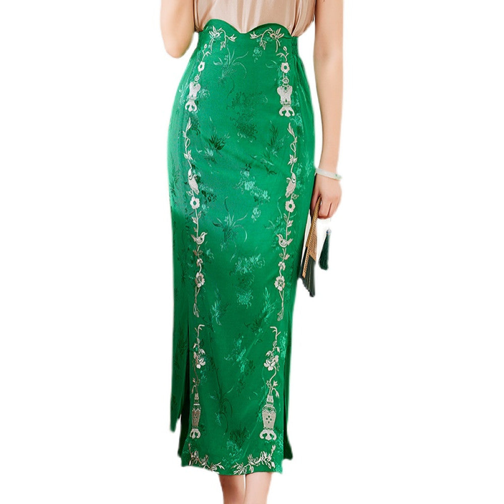 Skirt 2024 new retro Chinese style women s mid length high end high waist slim fishtail temperament hip skirt image 5