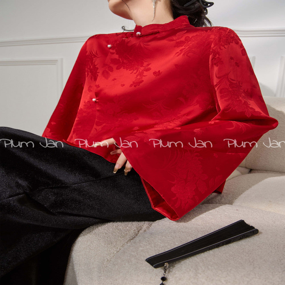 Plum Jan Unique and beautiful red new Chinese style shirt women s engagement dress popular autumn and winter tops image 2