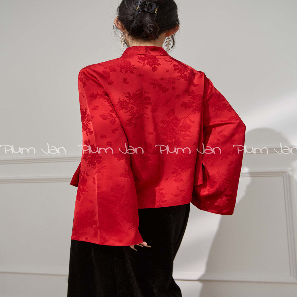 Plum Jan Unique and beautiful red new Chinese style shirt women s engagement dress popular autumn and winter tops image 4