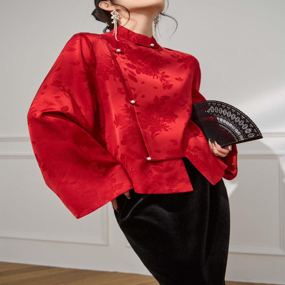 Plum Jan Unique and beautiful red new Chinese style shirt women s engagement dress popular autumn and winter tops image 5