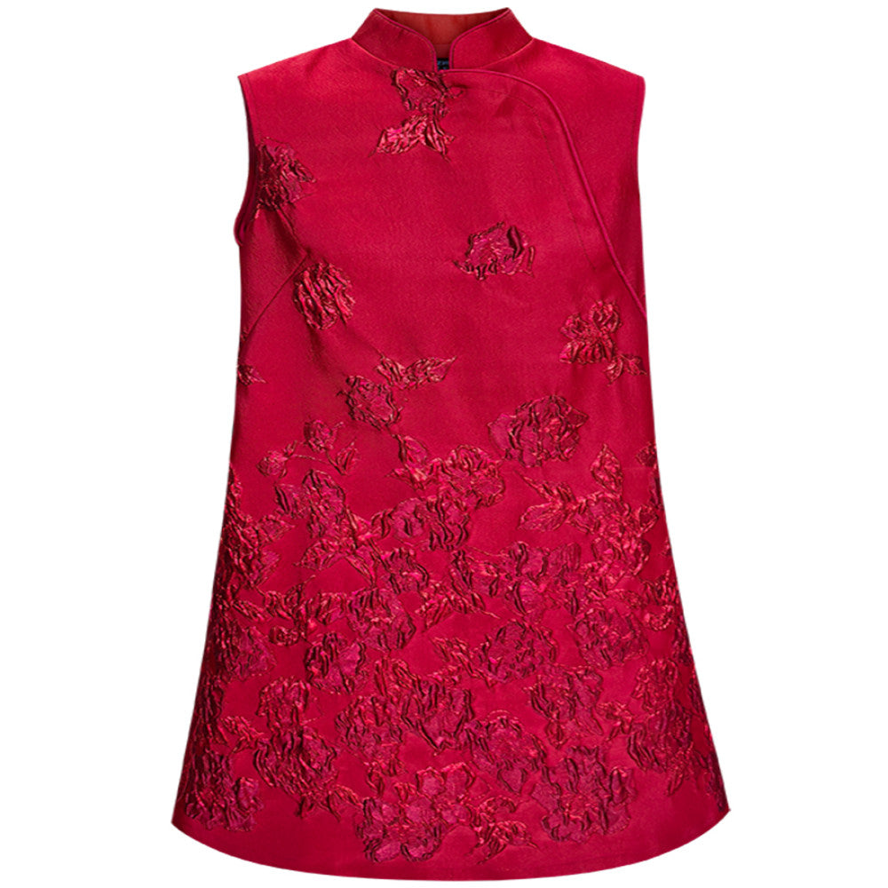 Customized Rose Jacquard Three Dimensional Relief Cheongsam New Chinese Style Natal Red Skirt 2881 image 5