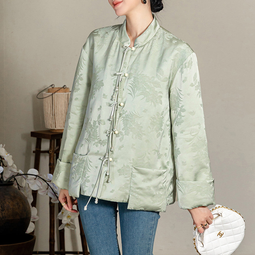 Red New Chinese style Acetic Acid National Style Cotton Coat Cotton Robe Women s Autumn and Winter New Style Improved Pan Button National Style Cotton Jacket Top image 22