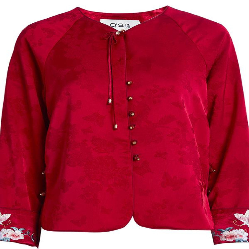 QS straw Xi Spring and Autumn new style improved Chinese style round neck jacket jacquard handmade buckle slimming embroidered top image 5