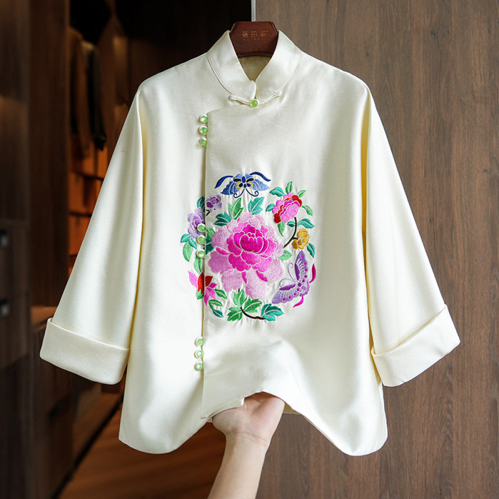 New Year red silk wool jacket for women spring and autumn style unique and beautiful heavy duty national trend embroidery new Chinese style top image 20