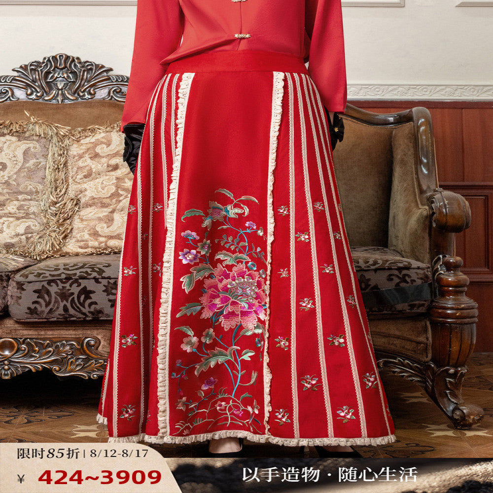 Zhao Yazhi s Same Style Linqi Ma Face Skirt with Left Embroidered Ethnic Style Spring Summer New Women s Strap Skirt image 1