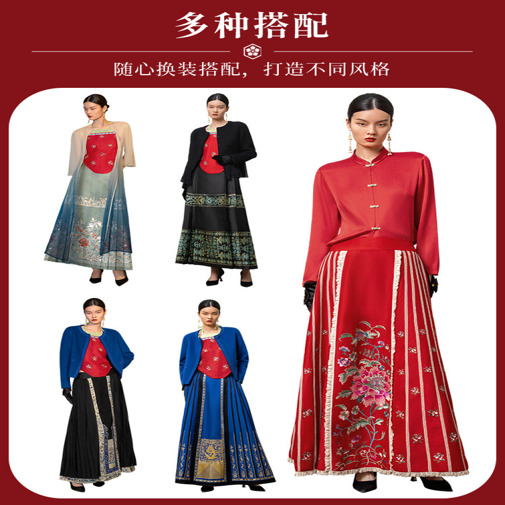 Zhao Yazhi s Same Style Linqi Ma Face Skirt with Left Embroidered Ethnic Style Spring Summer New Women s Strap Skirt image 2