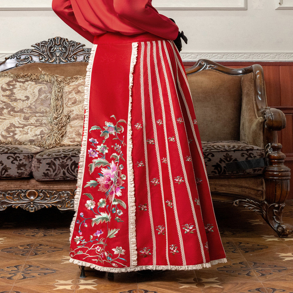 Zhao Yazhi s Same Style Linqi Ma Face Skirt with Left Embroidered Ethnic Style Spring Summer New Women s Strap Skirt image 3