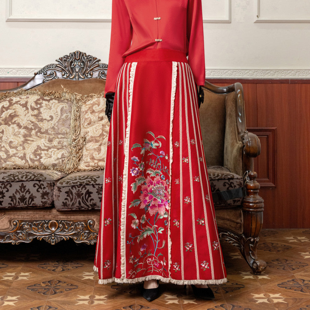 Zhao Yazhi s Same Style Linqi Ma Face Skirt with Left Embroidered Ethnic Style Spring Summer New Women s Strap Skirt image 10