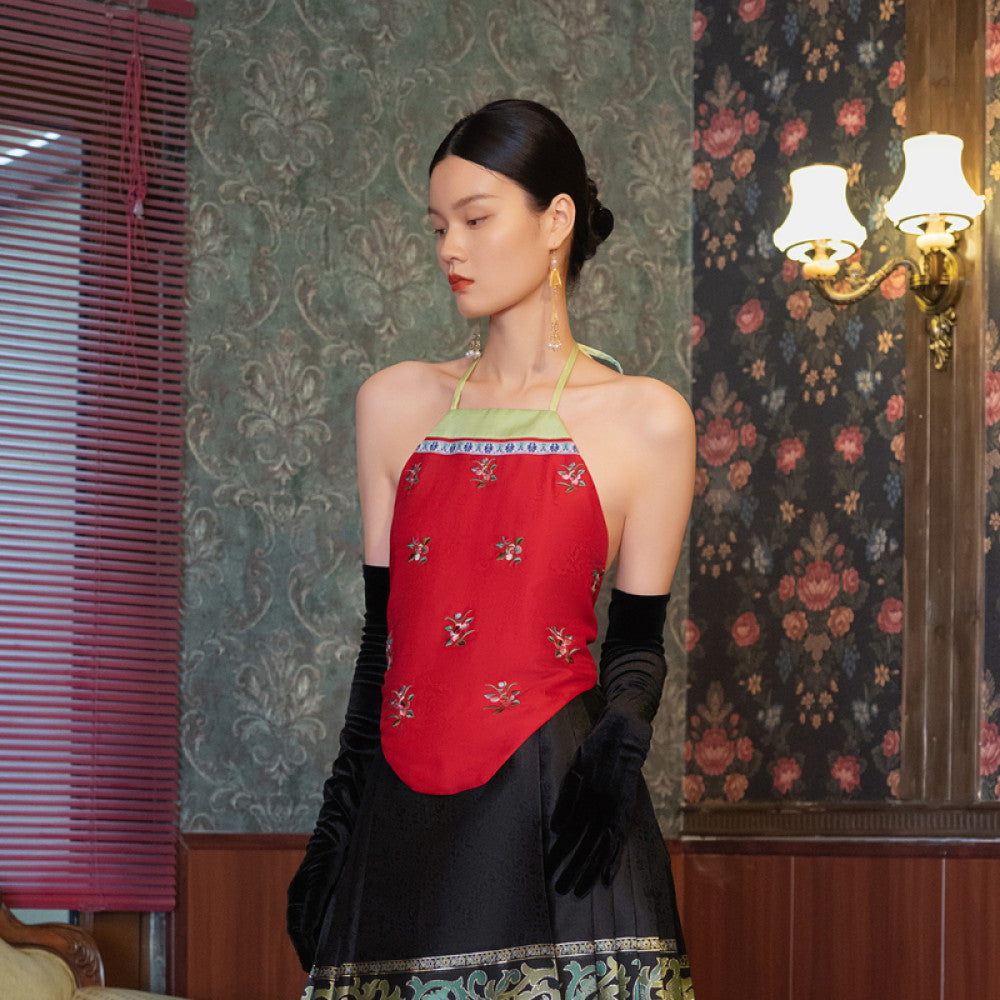 Zhao Yazhi s Same Style Linqi Ma Face Skirt with Left Embroidered Ethnic Style Spring Summer New Women s Strap Skirt image 17