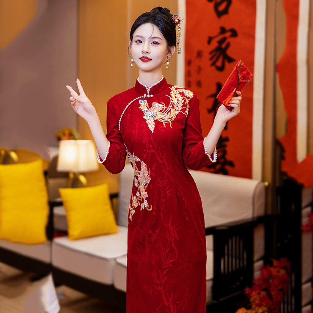 Ruyun Deng Queqiao Young red bridal engagement cheongsam 2025 spring new high end toast dress image 13