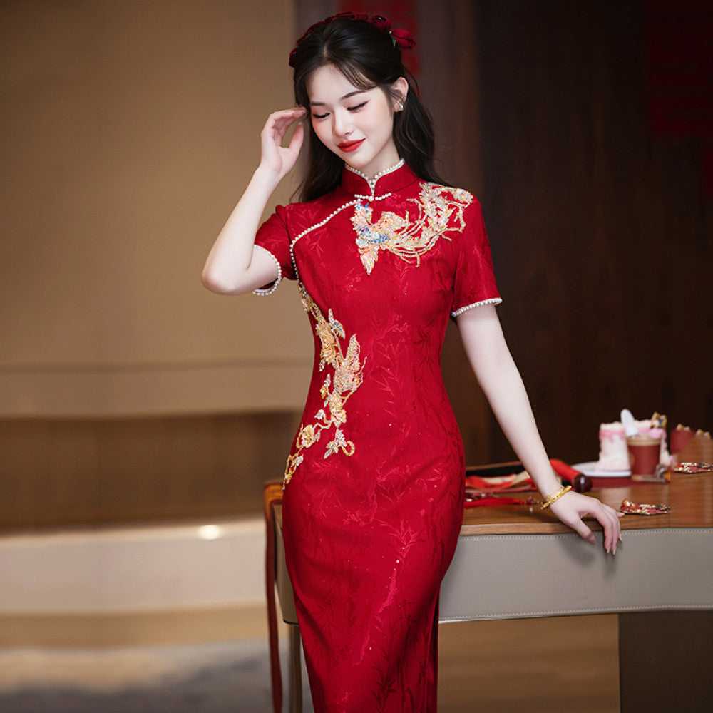 Ruyun Deng Queqiao Young red bridal engagement cheongsam 2025 spring new high end toast dress image 20
