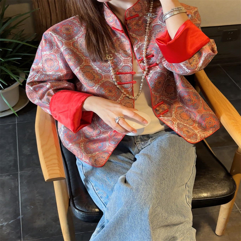 New Chinese style women s clothing 2025 new retro buttoned stand up collar top Songjin jacquard improved Tang suit jacket image 1