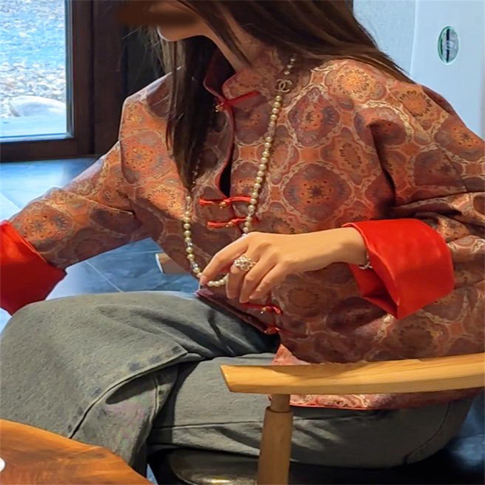 New Chinese style women s clothing 2025 new retro buttoned stand up collar top Songjin jacquard improved Tang suit jacket image 5