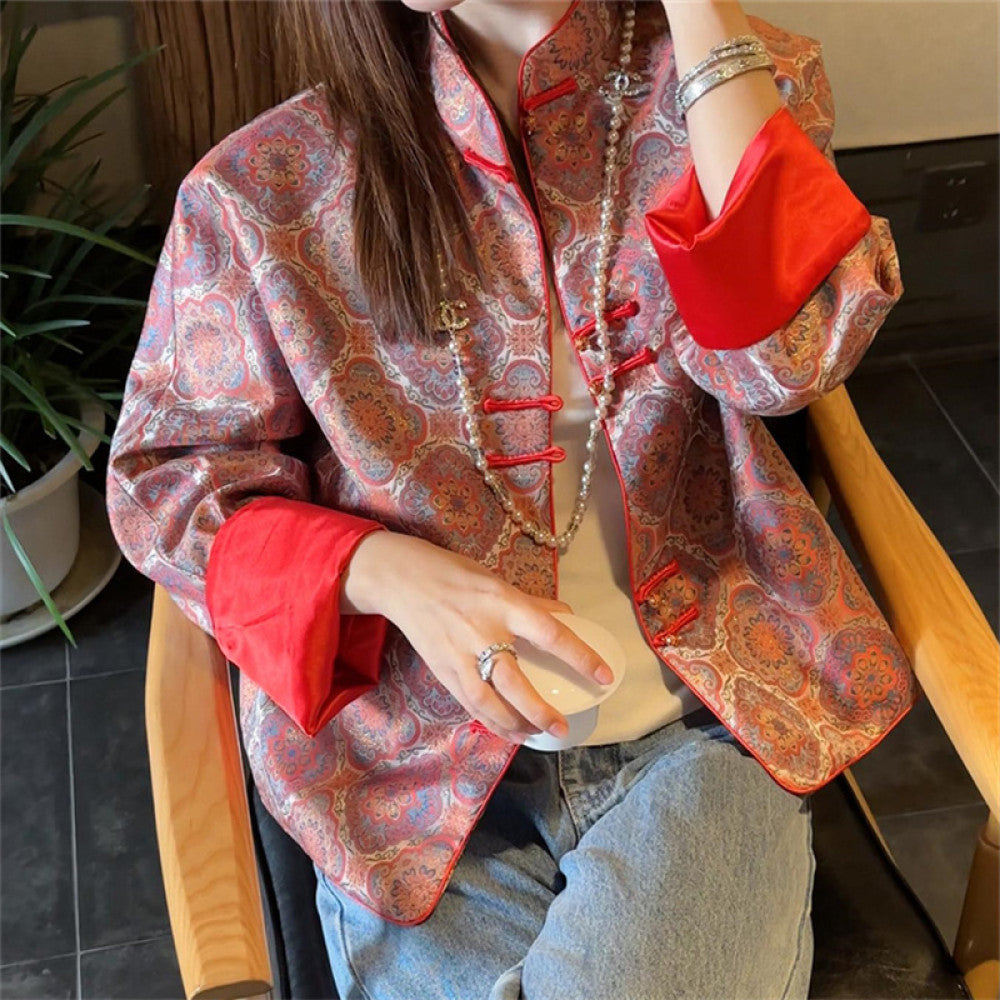 New Chinese style women s clothing 2025 new retro buttoned stand up collar top Songjin jacquard improved Tang suit jacket image 6