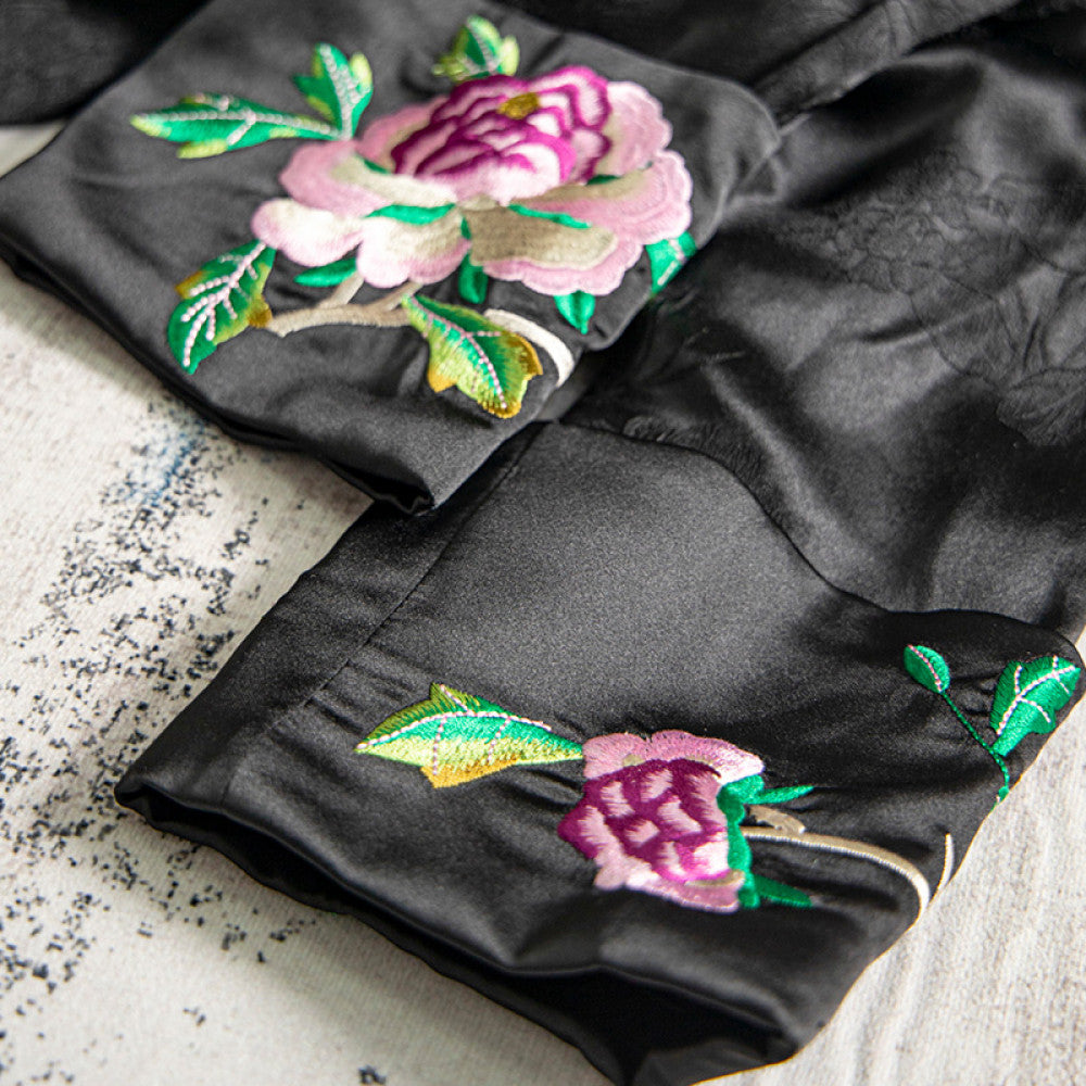 Red silk tops for women 2024 early spring new embroidery retro loose versatile national style new Chinese jacquard shirt image 4