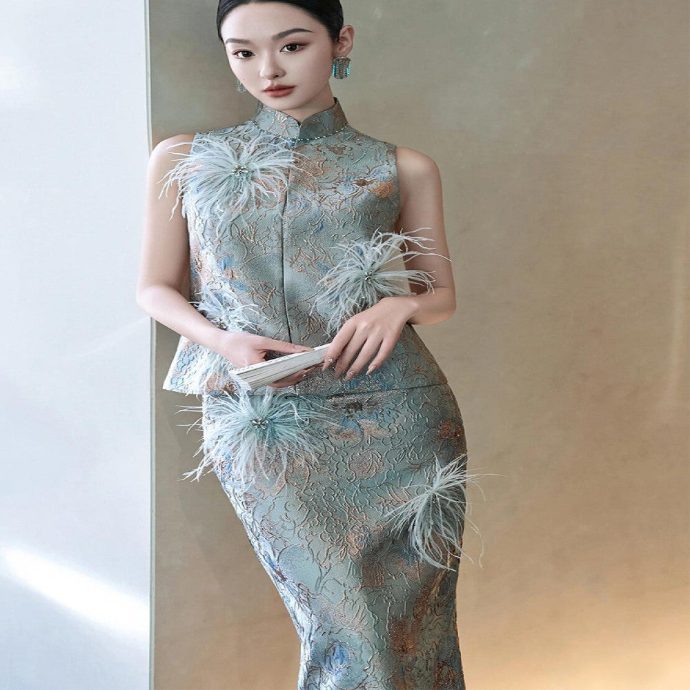 New Chinese style morning shoot dress female bride high end national style wedding banquet high end luxury niche suit toast dress long image 1