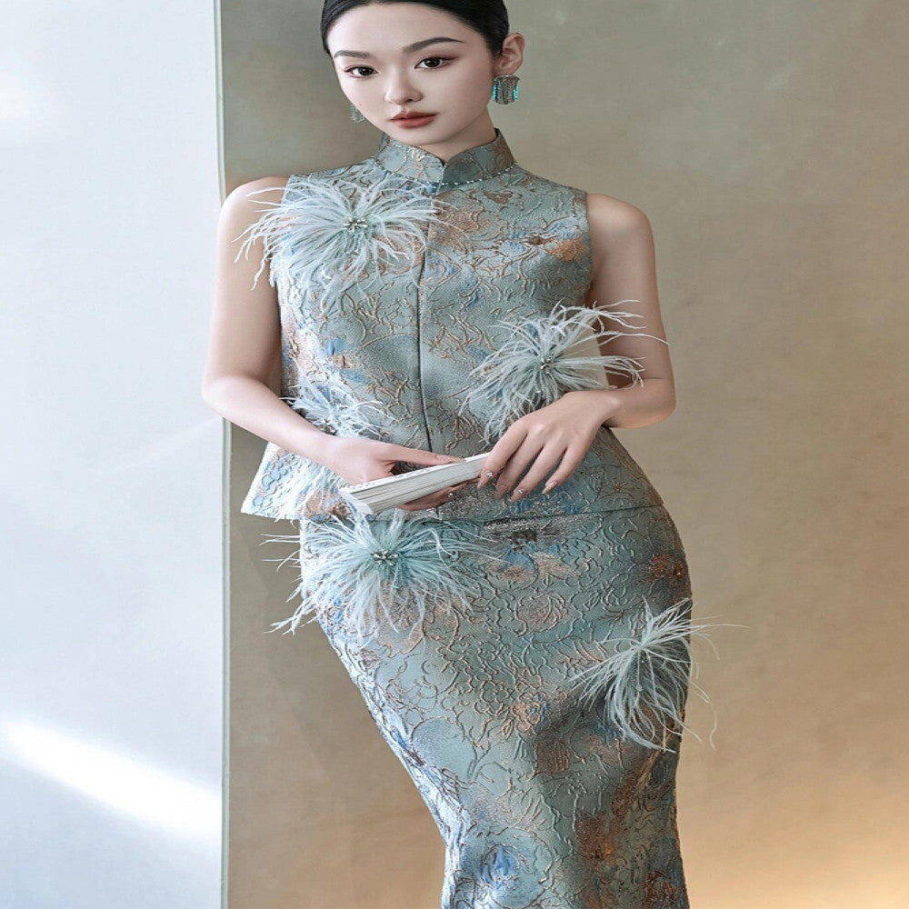 New Chinese style morning shoot dress female bride high end national style wedding banquet high end luxury niche suit toast dress long image 12