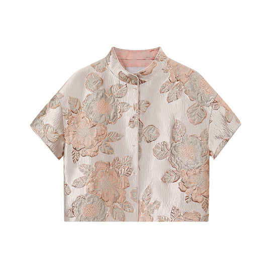 ASAYA4013 Chinese Style Short Jacket in Floral Silk Double-Breasted Satin Jacquard ✨🌸