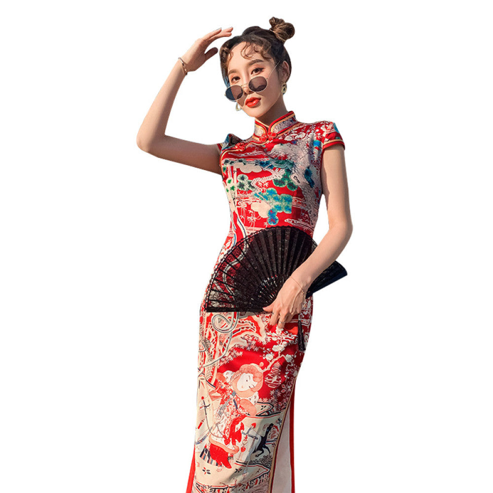 Improved version of cheongsam dress for young girls Chinese style retro long style sexy and slim fit dress for women image 2