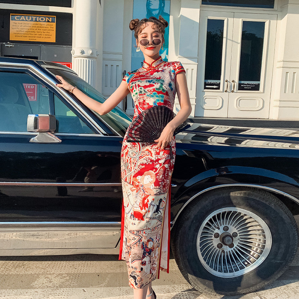 Improved version of cheongsam dress for young girls Chinese style retro long style sexy and slim fit dress for women image 3