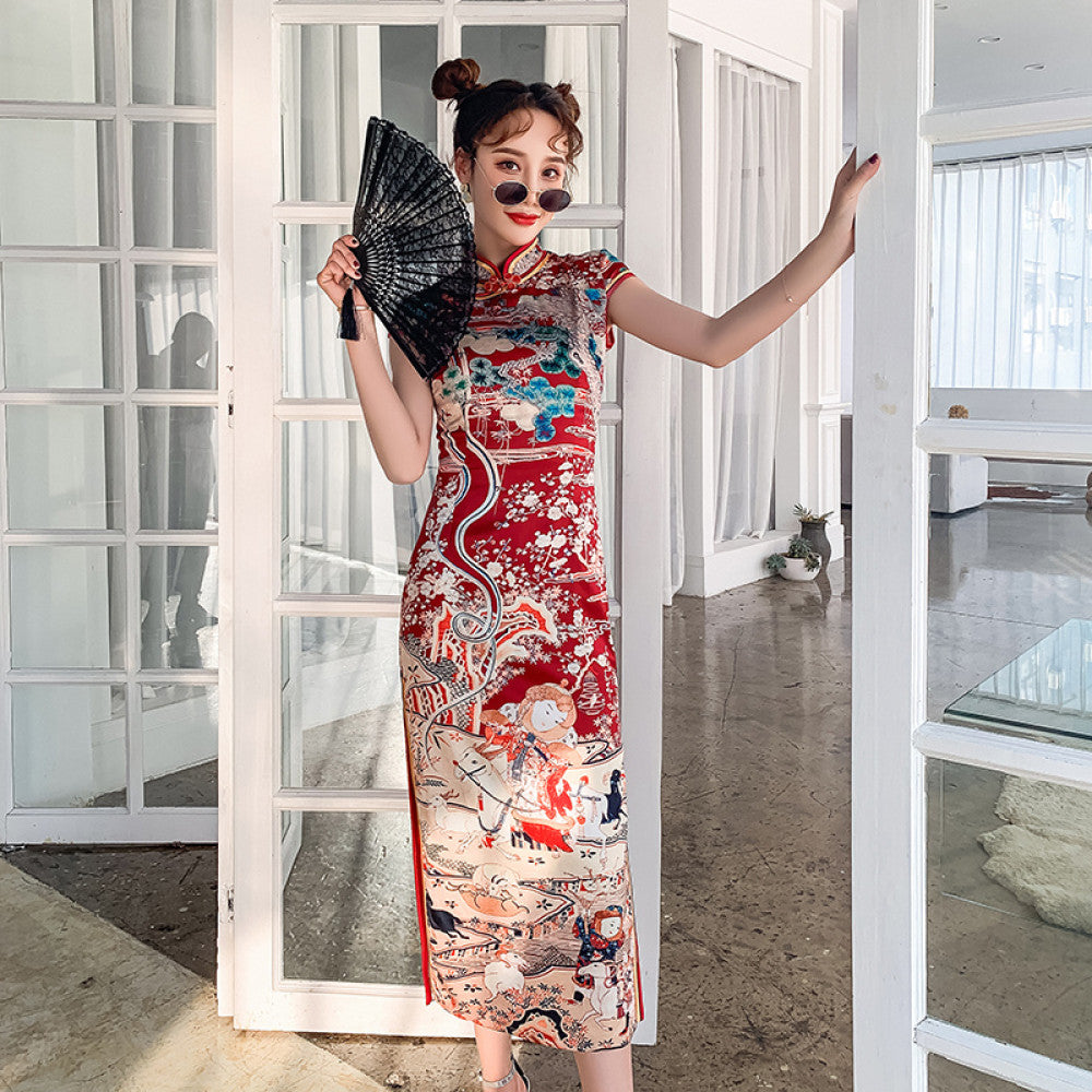 Improved version of cheongsam dress for young girls Chinese style retro long style sexy and slim fit dress for women image 4