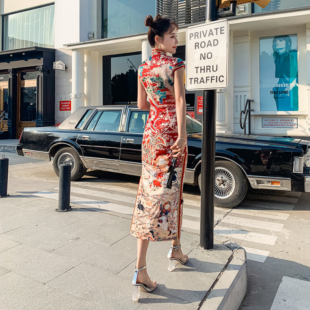 Improved version of cheongsam dress for young girls Chinese style retro long style sexy and slim fit dress for women image 5