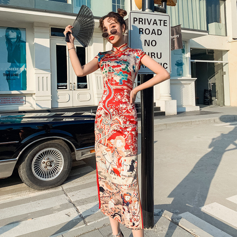 Improved version of cheongsam dress for young girls Chinese style retro long style sexy and slim fit dress for women image 15