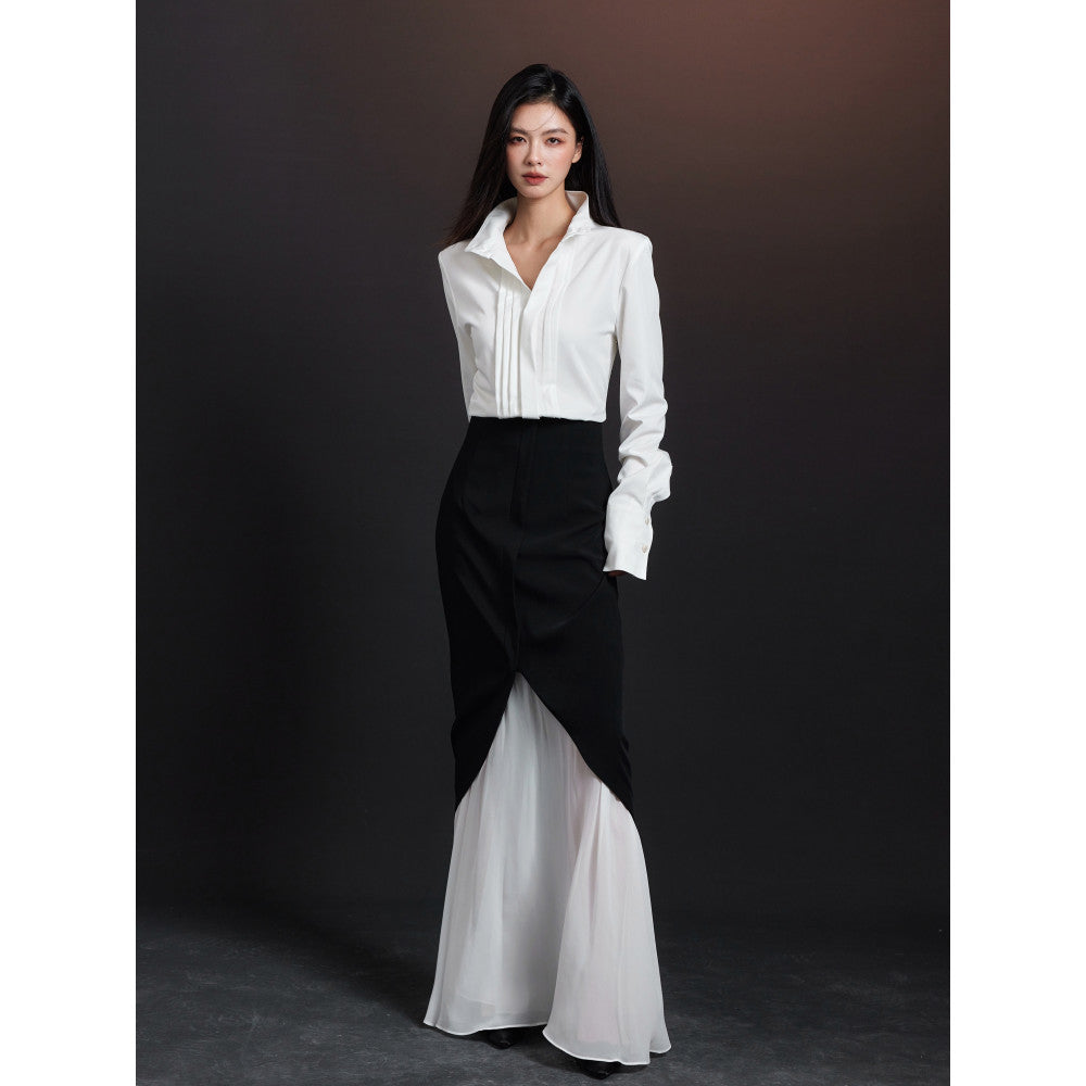 Hello Peppa black and white spliced fish tail half skirt for women in summer 2025 high waisted and hip hugging fake two piece mesh vase skirt image 2