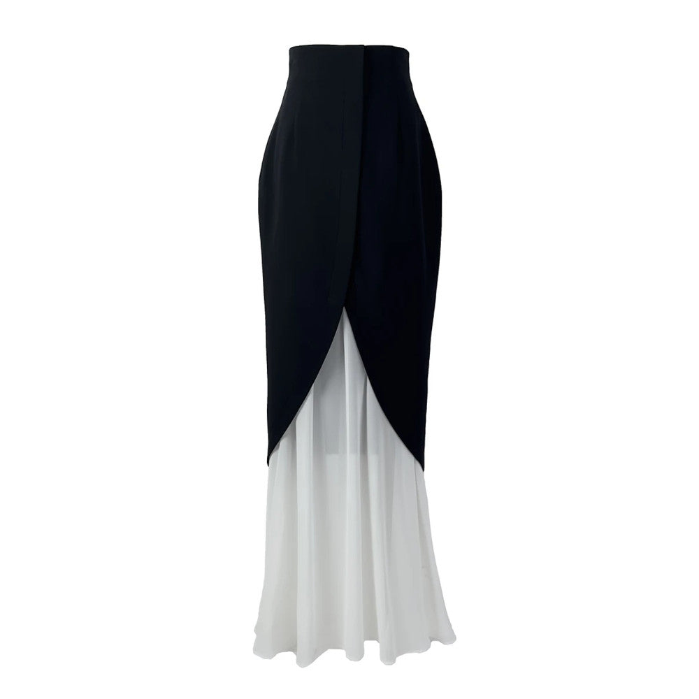 Hello Peppa black and white spliced fish tail half skirt for women in summer 2025 high waisted and hip hugging fake two piece mesh vase skirt image 10
