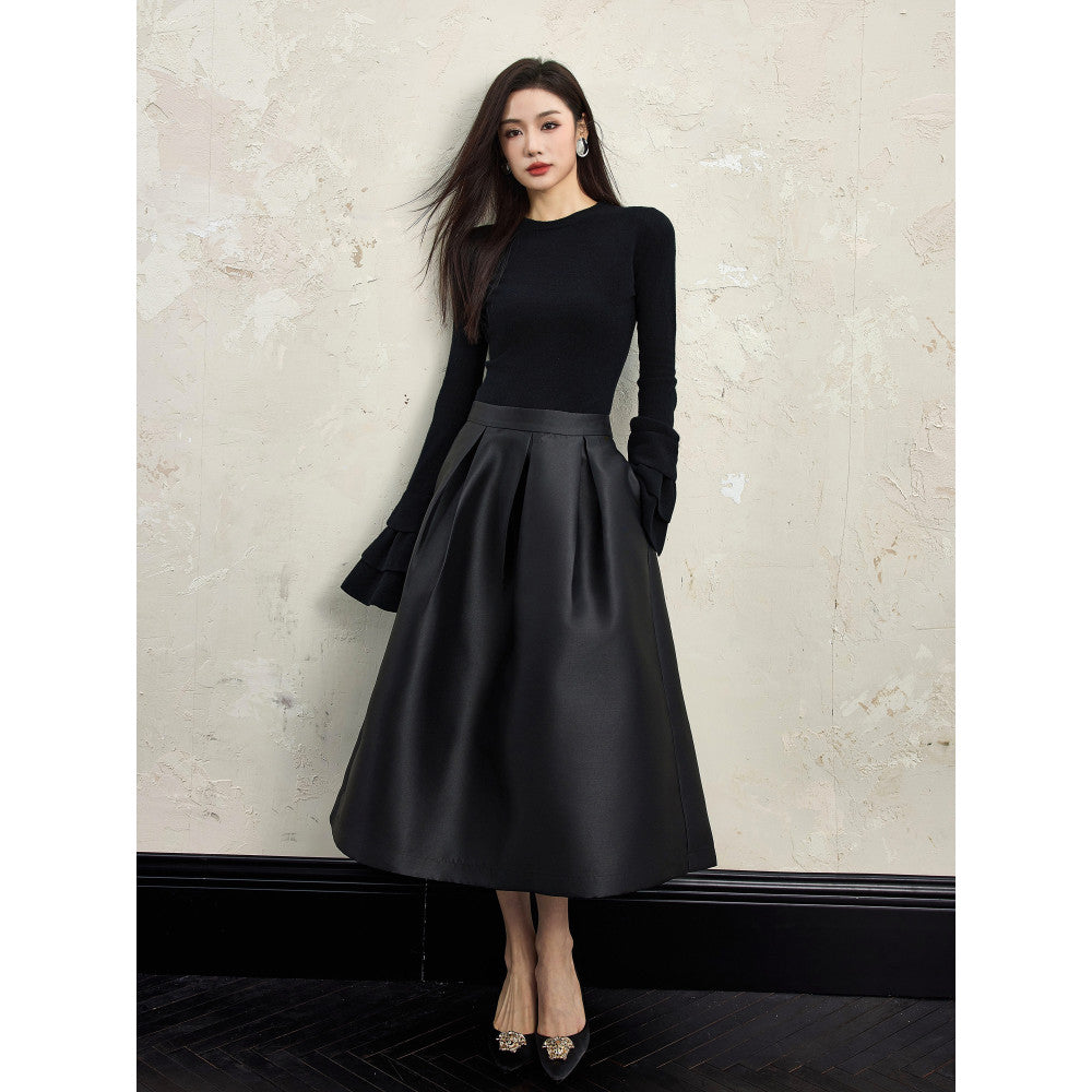 Black A line puffy skirt women s autumn and winter 2024 new style high end temperament inner long skirt three views image 3