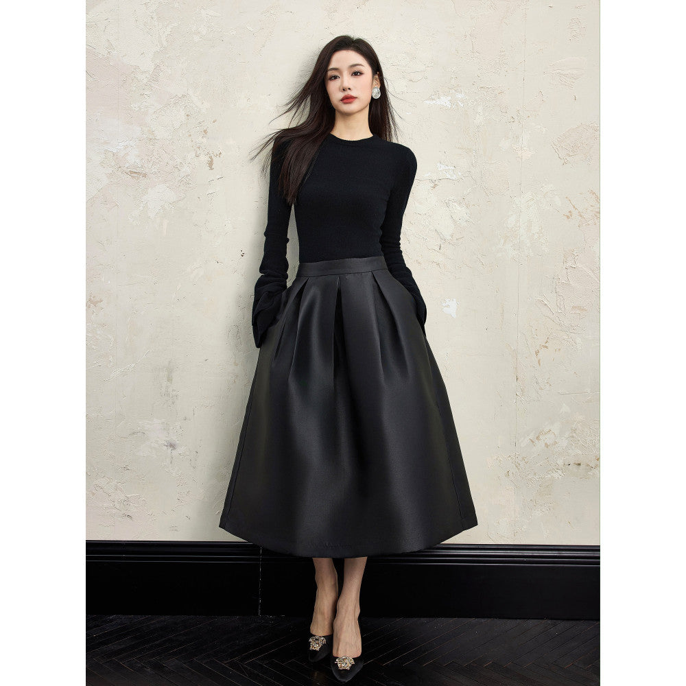 Black A line puffy skirt women s autumn and winter 2024 new style high end temperament inner long skirt three views image 4