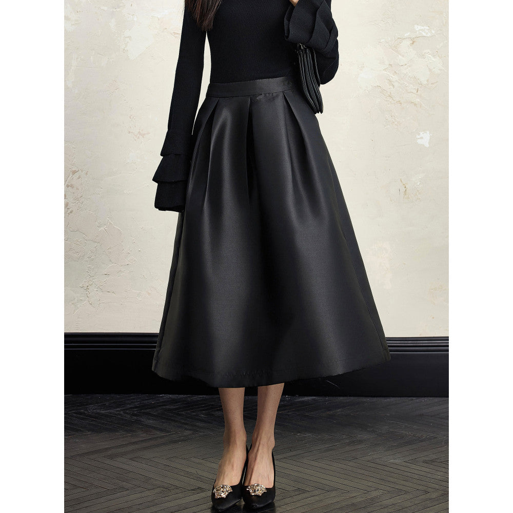 Black A line puffy skirt women s autumn and winter 2024 new style high end temperament inner long skirt three views image 5
