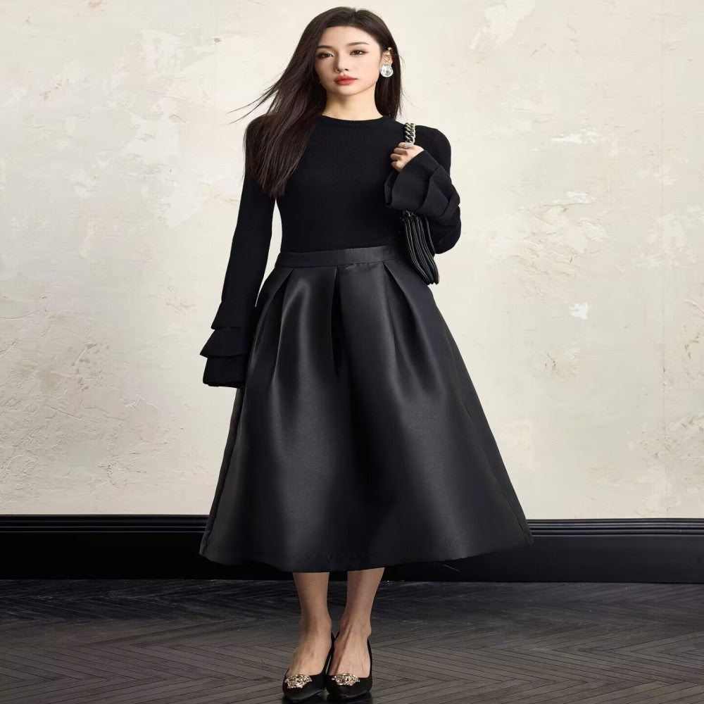 Black A line puffy skirt women s autumn and winter 2024 new style high end temperament inner long skirt three views image 9