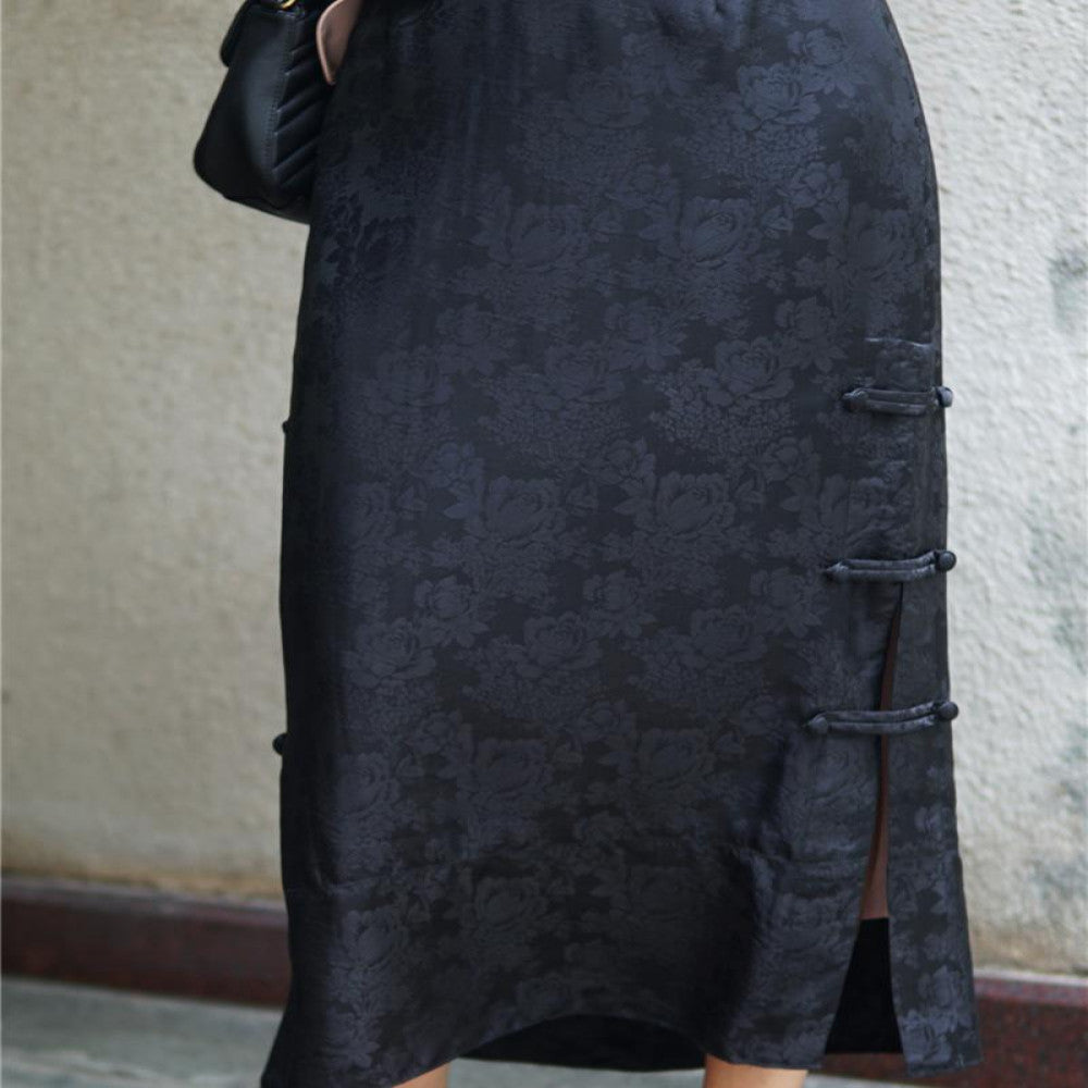 Yang Mi s same jacquard silk half skirt with high waist side slit buckle versatile Chinese style new Chinese style slimming F3220 image 2