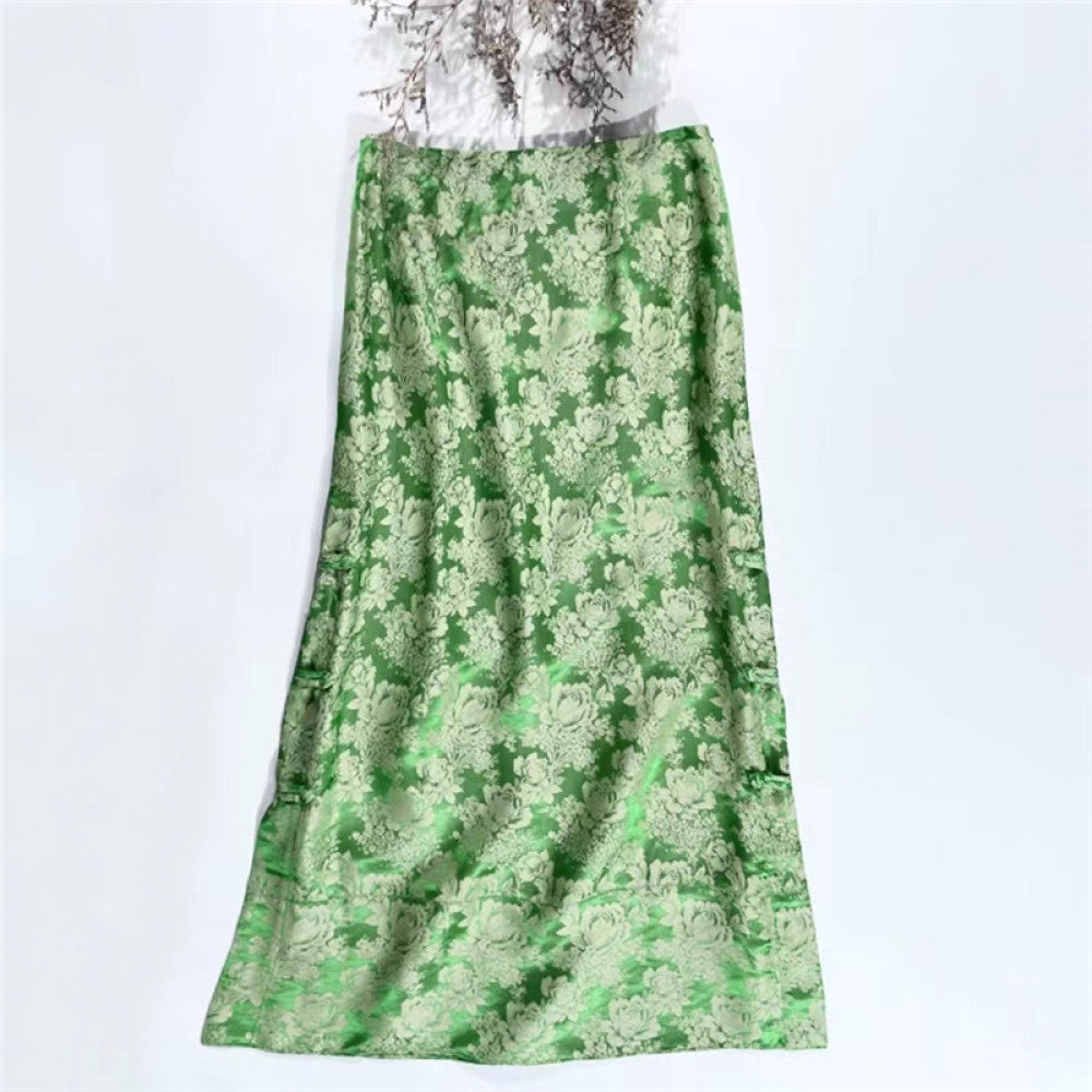 Yang Mi s same jacquard silk half skirt with high waist side slit buckle versatile Chinese style new Chinese style slimming F3220 image 12