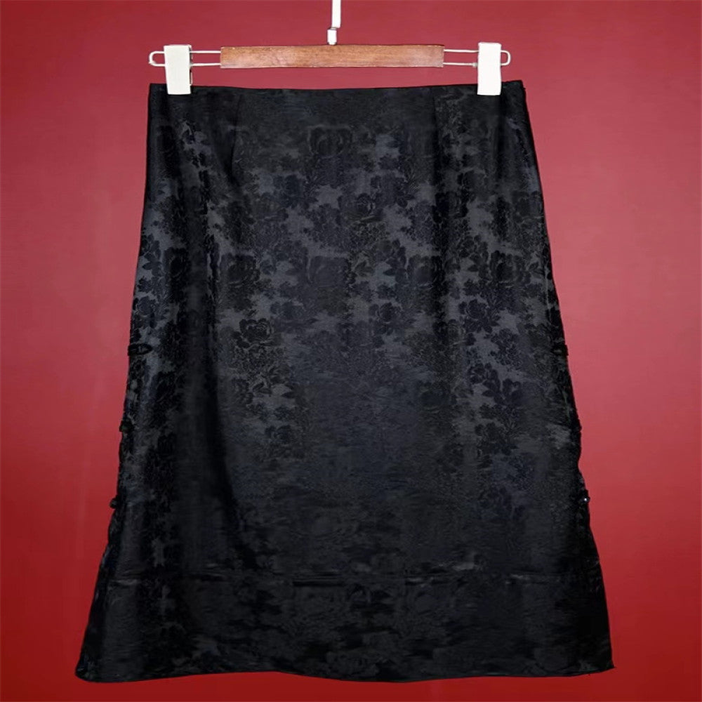 Yang Mi s same jacquard silk half skirt with high waist side slit buckle versatile Chinese style new Chinese style slimming F3220 image 20