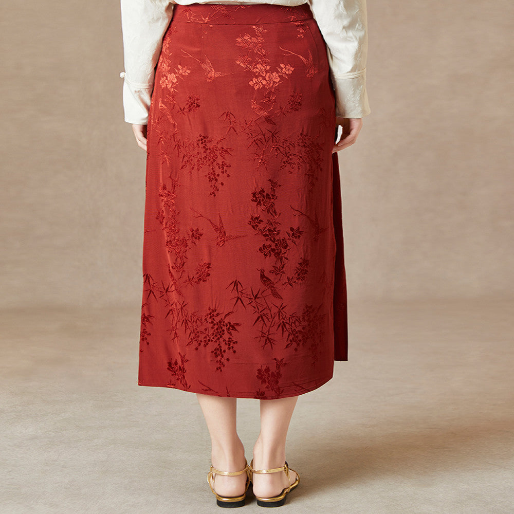 QS Jiexi Spring and Autumn New Retro Improved Horse faced Skirt Embroidered Lace up Jacquard Slim New Chinese Style Skirt image 2