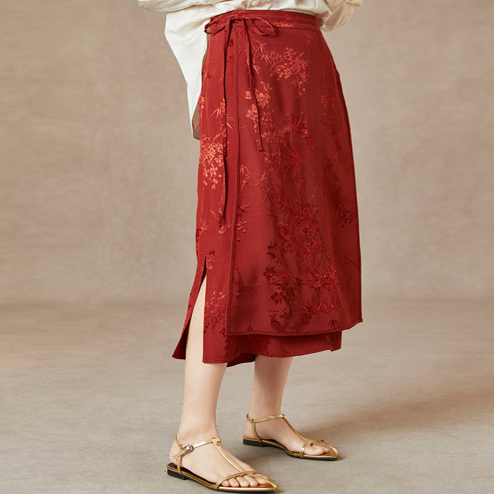 QS Jiexi Spring and Autumn New Retro Improved Horse faced Skirt Embroidered Lace up Jacquard Slim New Chinese Style Skirt image 4