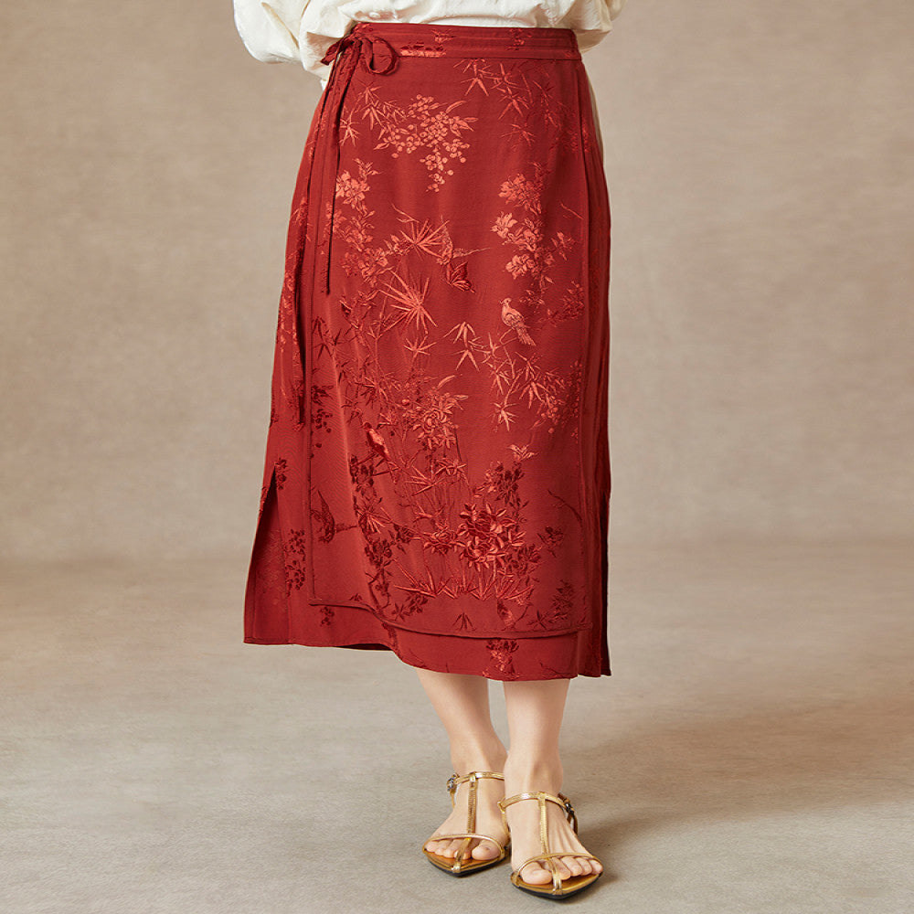 QS Jiexi Spring and Autumn New Retro Improved Horse faced Skirt Embroidered Lace up Jacquard Slim New Chinese Style Skirt image 0