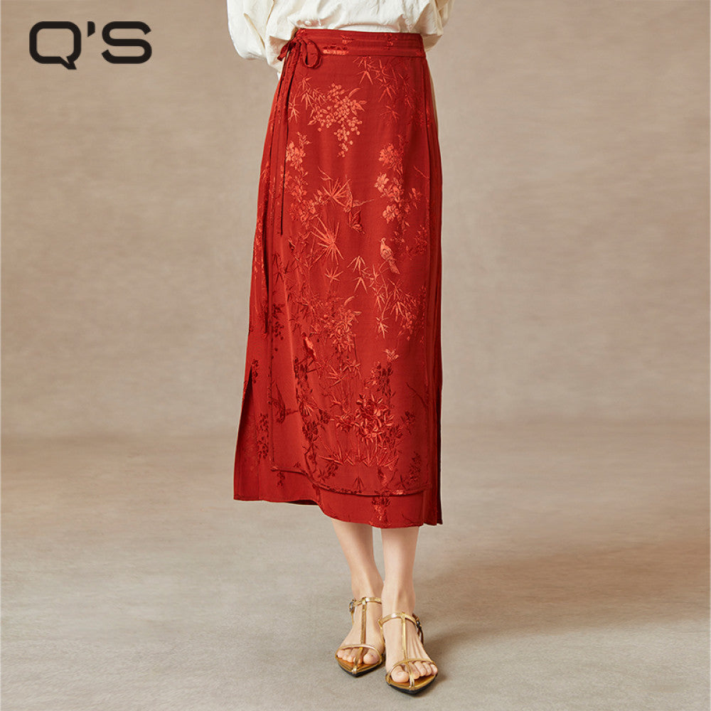 QS Jiexi Spring and Autumn New Retro Improved Horse faced Skirt Embroidered Lace up Jacquard Slim New Chinese Style Skirt image 9