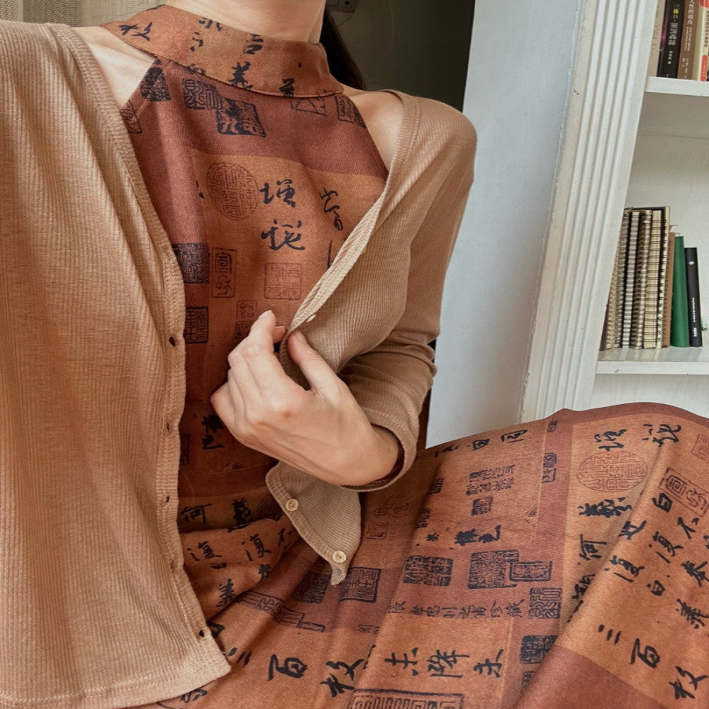 Srose Lantingxu design sense Zen retro dress new Chinese style improved cheongsam long skirt 2023 image 1