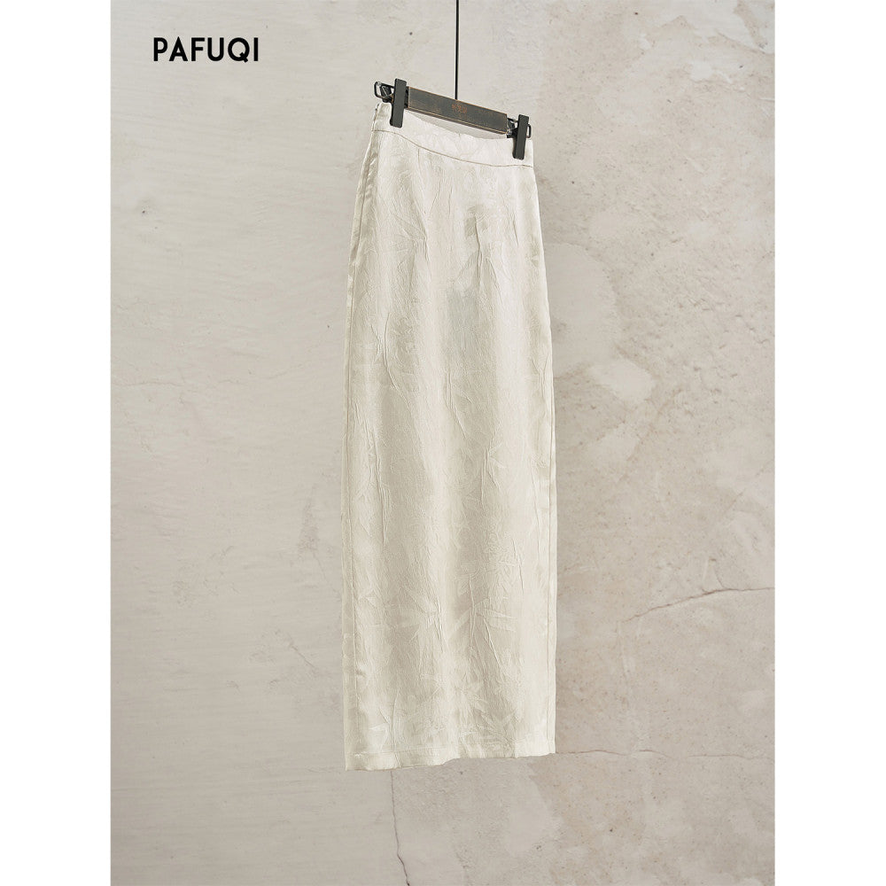 New Chinese style women s clothing 2025 new style early autumn outfit with high end jacquard satin acetate shirt half skirt set image 16