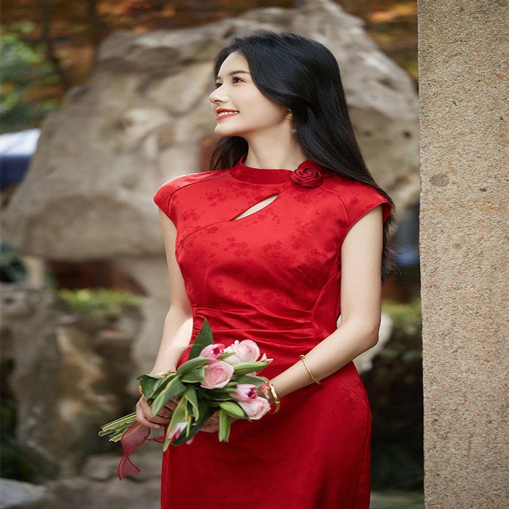 Suai Corolla New Chinese Retro Red Cheongsam Women s Summer New Style Engagement Certificate Toasting Dress Sleeveless image 3