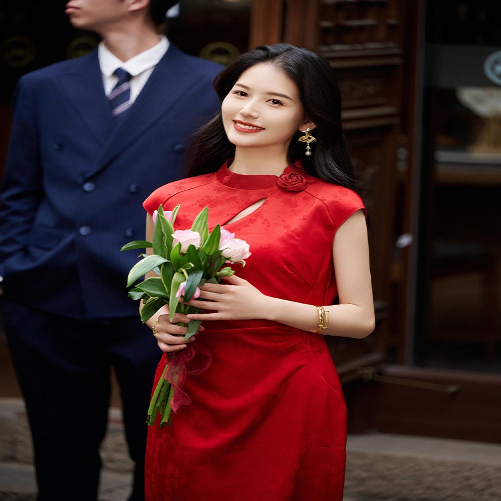 Suai Corolla New Chinese Retro Red Cheongsam Women s Summer New Style Engagement Certificate Toasting Dress Sleeveless image 4