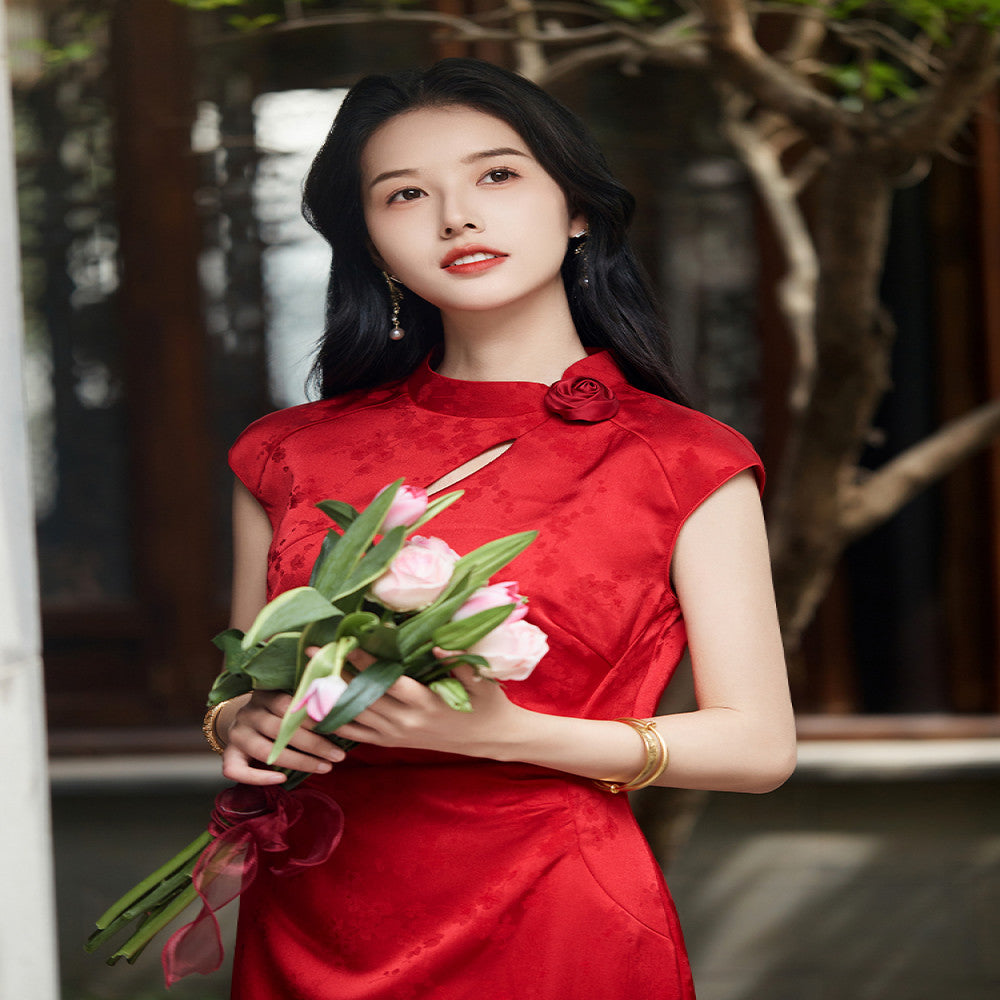 Suai Corolla New Chinese Retro Red Cheongsam Women s Summer New Style Engagement Certificate Toasting Dress Sleeveless image 11