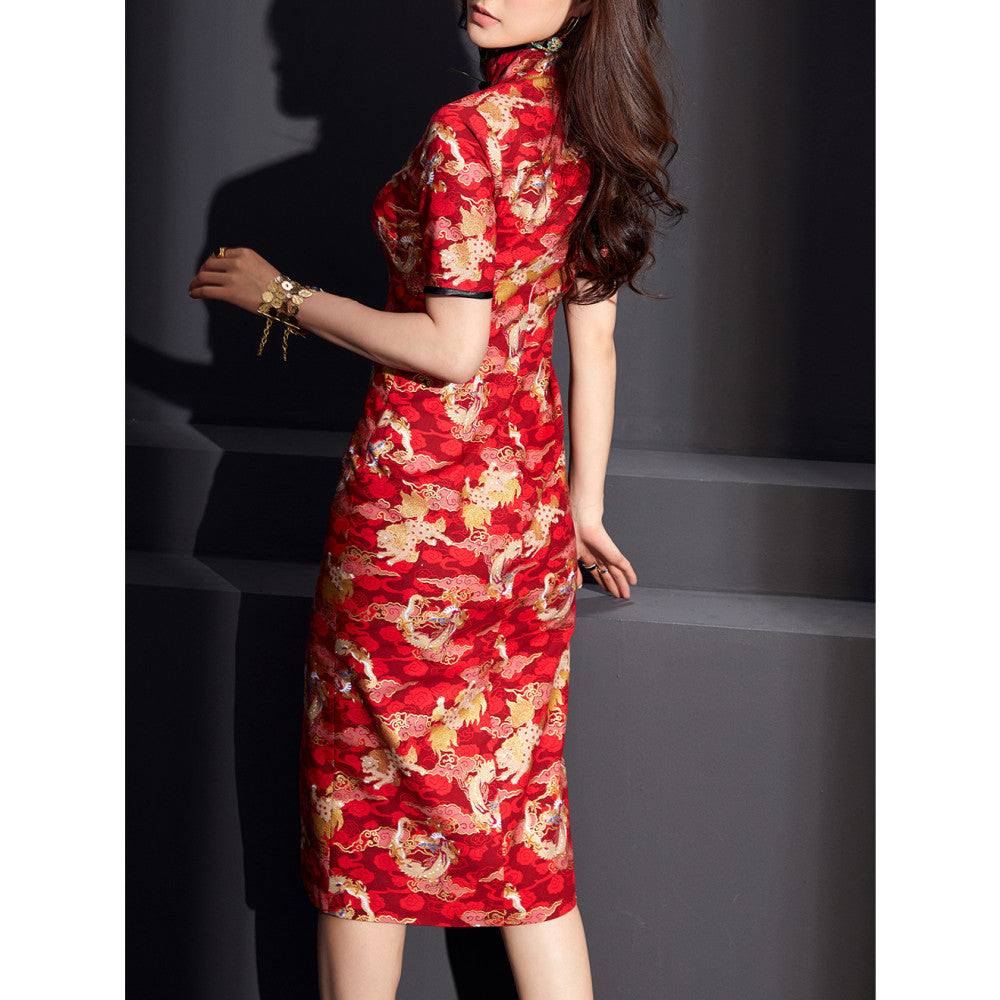 Fulang 2024 original store Dragon Totem Retro Button New Improved Slit Young Girl Long Cheongsam Skirt image 4
